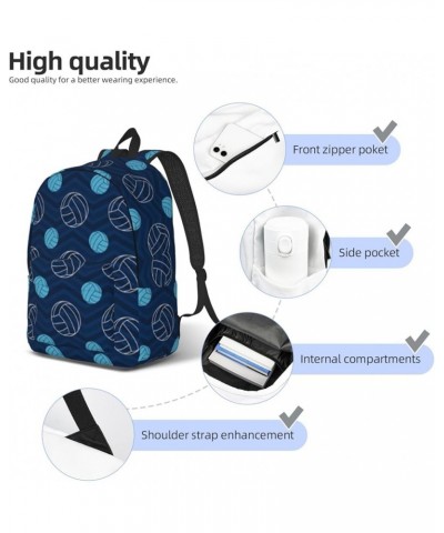 Blue Volleyball Print Unisex Canvas Backpack Cute Backpack For Travel Sports Casual Aesthetic Backpack Black Small $17.40 Bac...