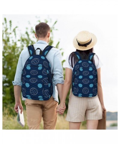 Blue Volleyball Print Unisex Canvas Backpack Cute Backpack For Travel Sports Casual Aesthetic Backpack Black Small $17.40 Bac...