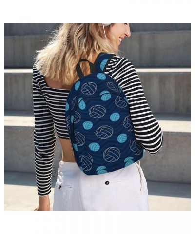 Blue Volleyball Print Unisex Canvas Backpack Cute Backpack For Travel Sports Casual Aesthetic Backpack Black Small $17.40 Bac...