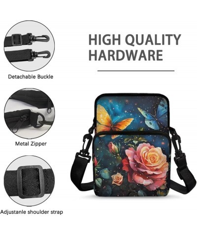 Crossbody Bag Sling Purse for Women Men Kids Cell Phone Holder Shoulder Bag with Removable Adjustable Strap Rose Butterfly $1...