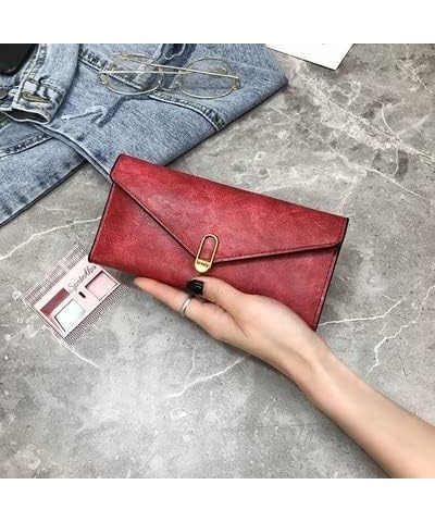 Leather Wallet ， Metal Buckle Women's Wallet Leather Solid Color Purse Phone Clutch with Card Holder Organizer (Color : B) C ...