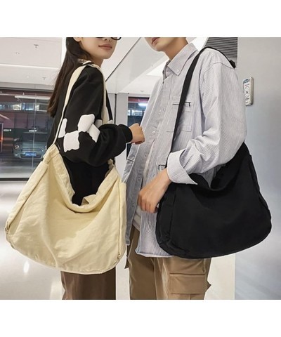 Women's Canvas Crossbody Bag Large Shoulder Bag Solid Color Casual Messenger Bag Travel Handbag Unisex Black $10.58 Totes