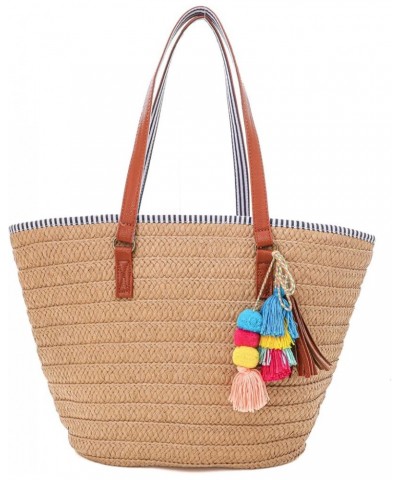 Summer Straw Beach Tote Bag Handmade Large Straw Tote Handbag Women's Handbags And Free Silk Scarves C-khaki $13.24 Shoulder ...