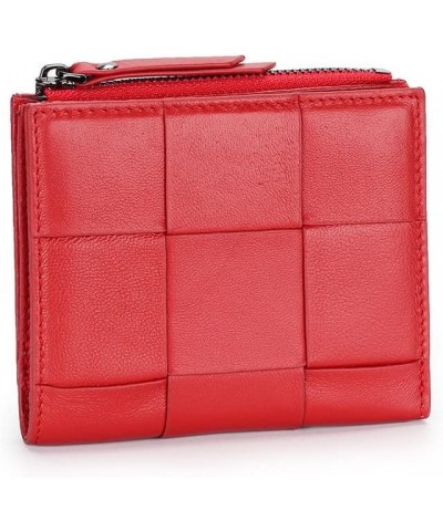 Retro 100% Genuine Leather Wallets，Womens Purses Hand Woven Fold Coin Money Bags Card Holder Clutch Zipper Purse 9.5x11.5cm B...