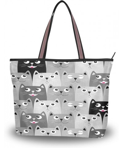 Tote Bag for Women with Zipper,Polyester Tote Purse Holiday Tote Bag Work Handbag Women Gift Cat 18 $10.29 Shoulder Bags