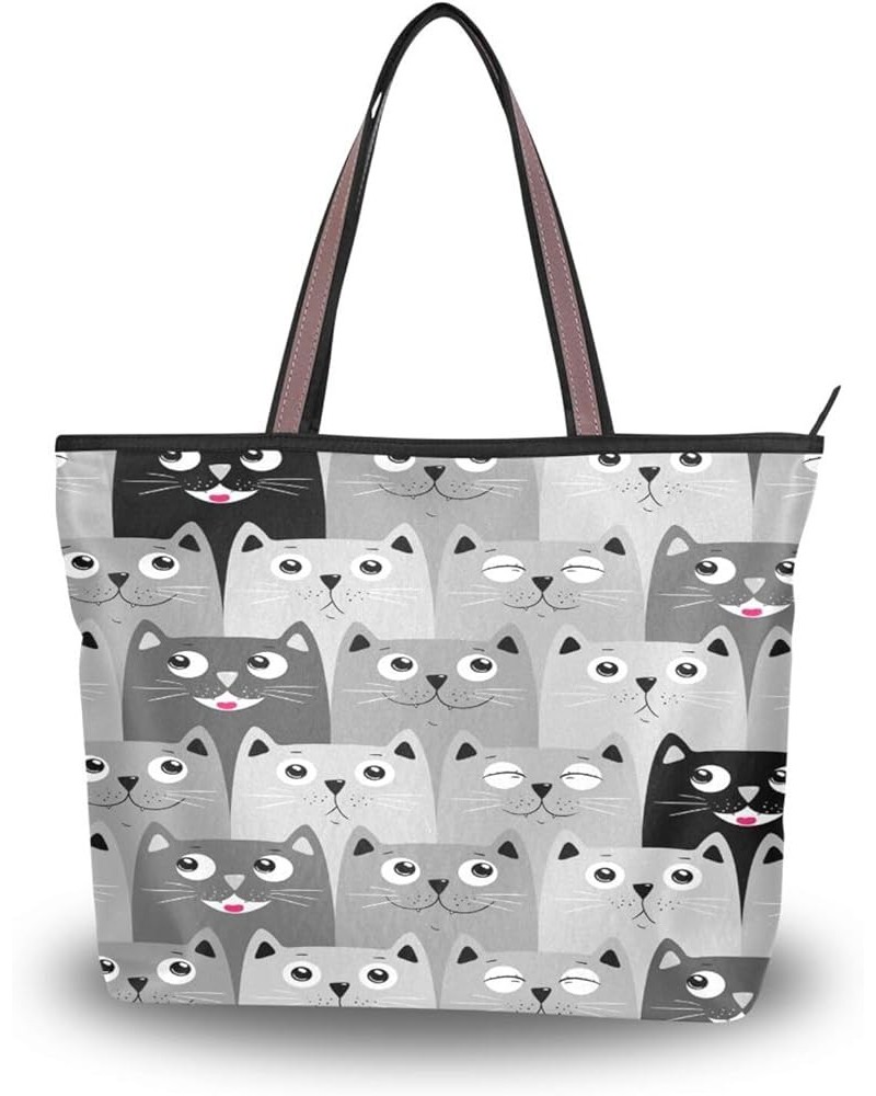 Tote Bag for Women with Zipper,Polyester Tote Purse Holiday Tote Bag Work Handbag Women Gift Cat 18 $10.29 Shoulder Bags