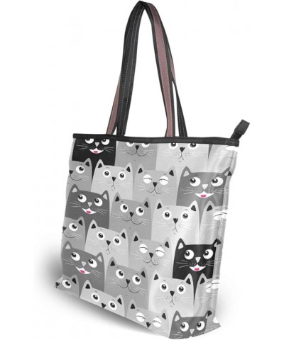 Tote Bag for Women with Zipper,Polyester Tote Purse Holiday Tote Bag Work Handbag Women Gift Cat 18 $10.29 Shoulder Bags