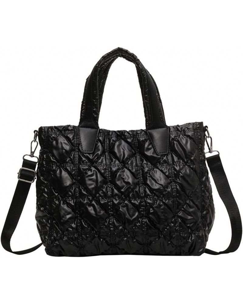 Women Puffer Shoulr Bag Lar ity Quilted Tote Bag Litweit Padding Shoulr Bag Black $10.41 Totes