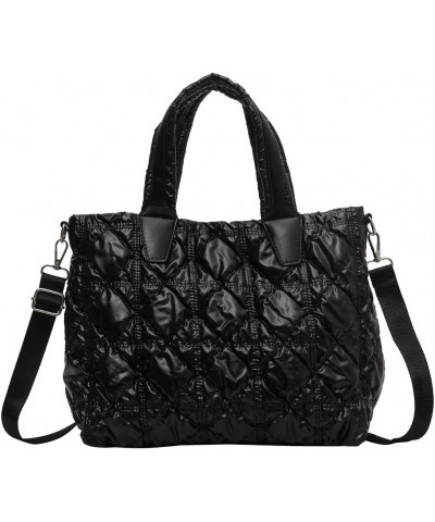 Women Puffer Shoulr Bag Lar ity Quilted Tote Bag Litweit Padding Shoulr Bag Black $10.41 Totes