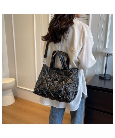 Women Puffer Shoulr Bag Lar ity Quilted Tote Bag Litweit Padding Shoulr Bag Black $10.41 Totes