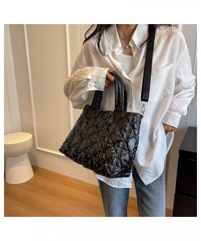 Women Puffer Shoulr Bag Lar ity Quilted Tote Bag Litweit Padding Shoulr Bag Black $10.41 Totes