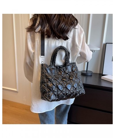 Women Puffer Shoulr Bag Lar ity Quilted Tote Bag Litweit Padding Shoulr Bag Black $10.41 Totes