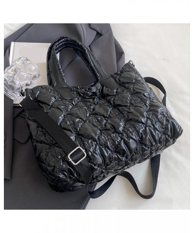 Women Puffer Shoulr Bag Lar ity Quilted Tote Bag Litweit Padding Shoulr Bag Black $10.41 Totes