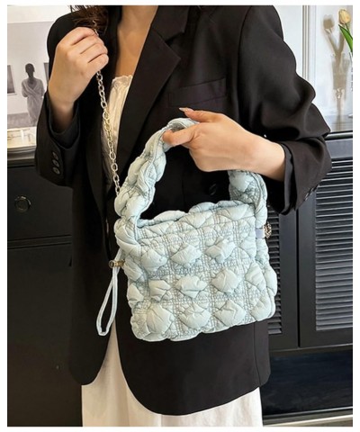 Women Trendy Puffer Shoulder Bag Cloud Bag Quilted Tote Bag Hobo Crossbody Bag Small Handbag Purse Cute B Light Blue $32.97 T...