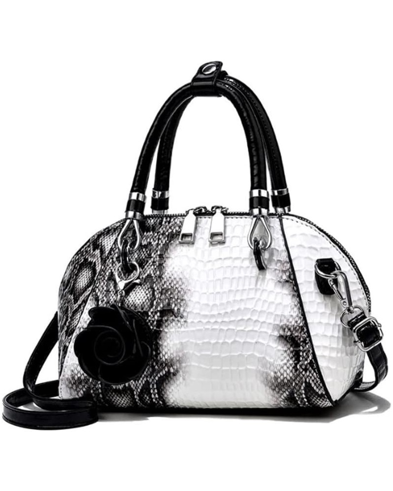 Women Crocodile Pattern Rose Pendant Tote Bag Retro Seashell Bag Satchel Purse-White White $34.30 Totes