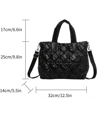 Women Puffer Shoulr Bag Lar ity Quilted Tote Bag Litweit Padding Shoulr Bag Black $10.41 Totes