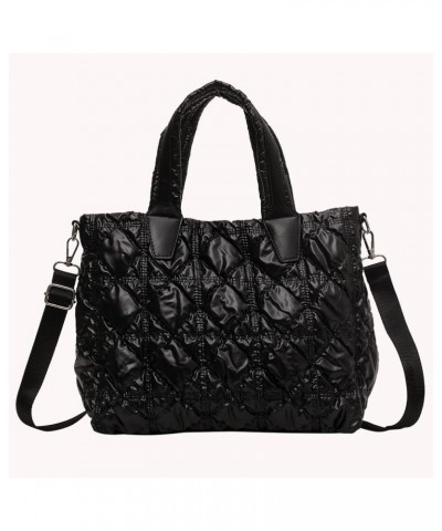 Women Puffer Shoulr Bag Lar ity Quilted Tote Bag Litweit Padding Shoulr Bag Black $10.41 Totes