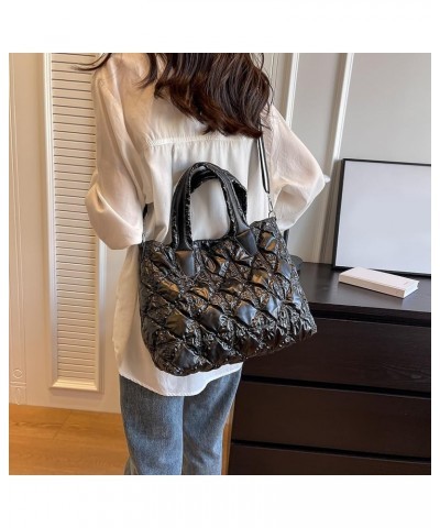 Women Puffer Shoulr Bag Lar ity Quilted Tote Bag Litweit Padding Shoulr Bag Black $10.41 Totes