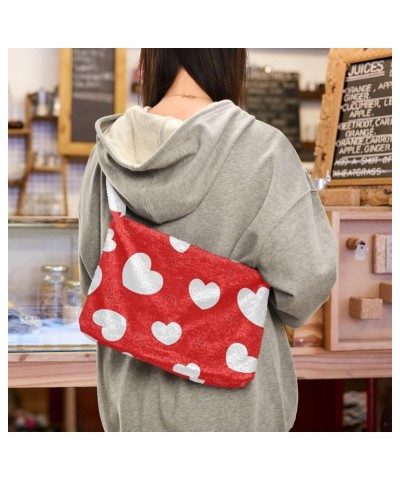 Red Love Hearts Furry Tote Bag for Women Crossbody Bag Shoulder Handbag Handbag with Zipper for Women Work $11.12 Totes