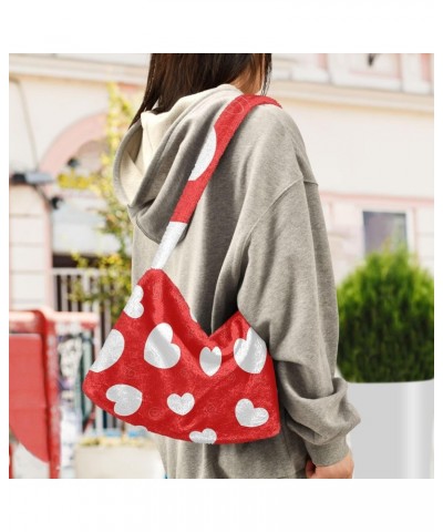 Red Love Hearts Furry Tote Bag for Women Crossbody Bag Shoulder Handbag Handbag with Zipper for Women Work $11.12 Totes