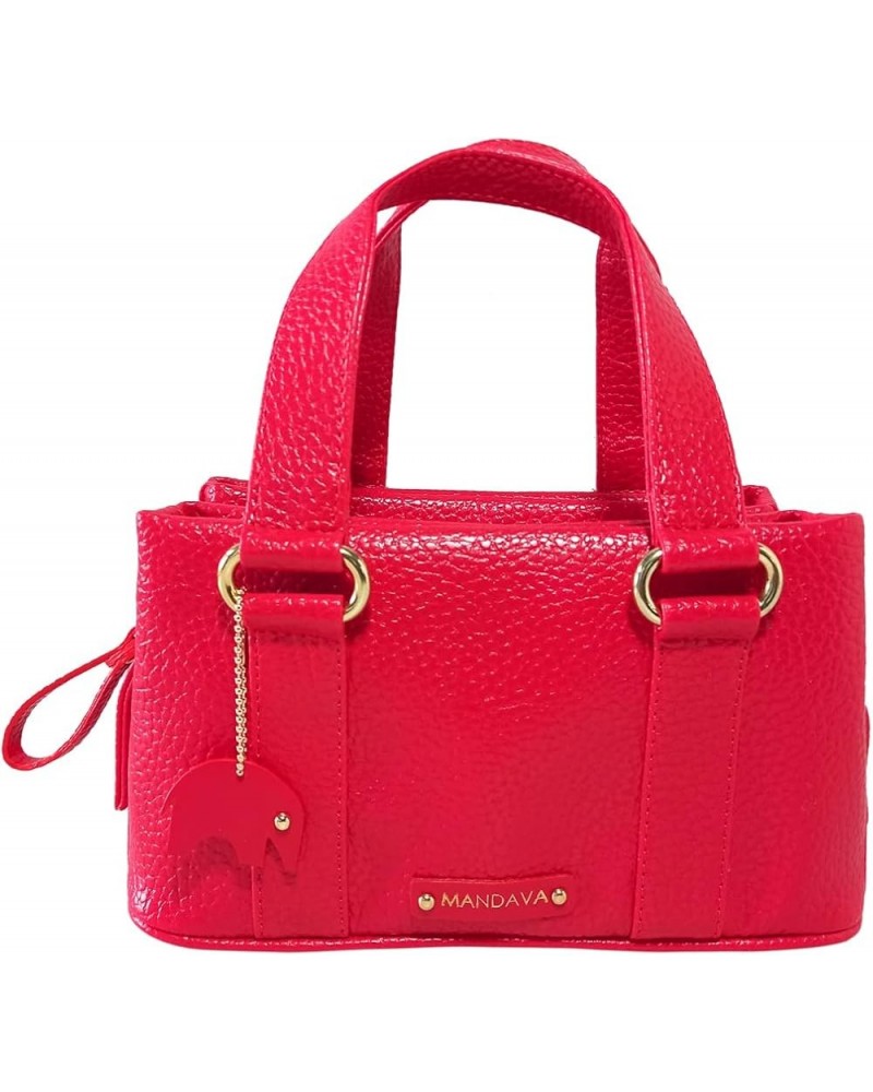 Women's PU Leather Mini Handbag, Top Handle Small Satchel Bag for Ladies Cherry Red $20.68 Satchels