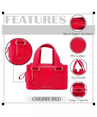 Women's PU Leather Mini Handbag, Top Handle Small Satchel Bag for Ladies Cherry Red $20.68 Satchels