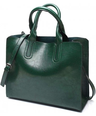 Women's Large Capacity Handbag Retro Oil Wax PU Leather Shoulder Shopping Bag Green $18.12 Shoulder Bags