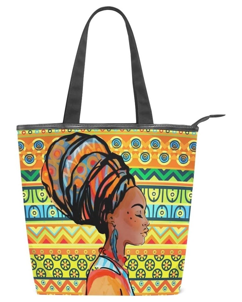 Tote Canvas Shoulder Bag African Woman Tribal Striped Womens Handbag $14.39 Shoulder Bags