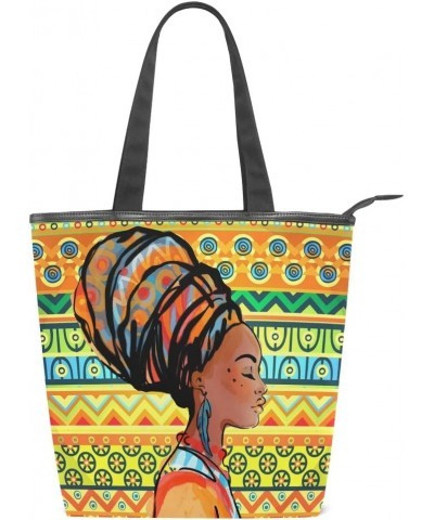 Tote Canvas Shoulder Bag African Woman Tribal Striped Womens Handbag $14.39 Shoulder Bags