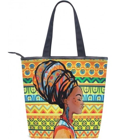 Tote Canvas Shoulder Bag African Woman Tribal Striped Womens Handbag $14.39 Shoulder Bags