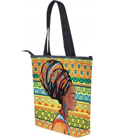 Tote Canvas Shoulder Bag African Woman Tribal Striped Womens Handbag $14.39 Shoulder Bags