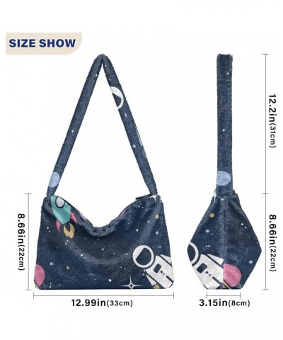 Ladies Soft Plush Underarm Bag Space-astronaut-rocket-galaxy Fluffy Shoulder Bag Women Furry Purse Handbag $18.23 Shoulder Bags