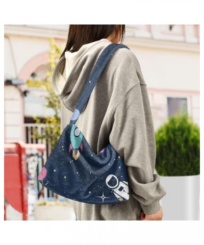 Ladies Soft Plush Underarm Bag Space-astronaut-rocket-galaxy Fluffy Shoulder Bag Women Furry Purse Handbag $18.23 Shoulder Bags