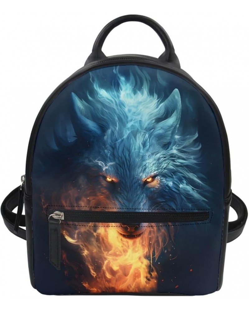 Women Novelty Fox Print PU Leather Small Backpack Shoulder Bag Ladies Travel Bag,Flame Red Fox Fireburst Wolf $17.14 Backpacks