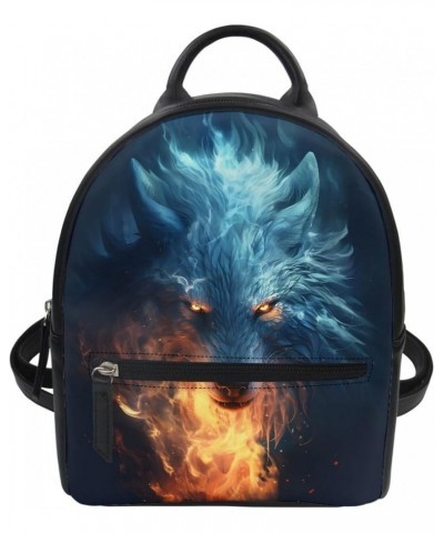 Women Novelty Fox Print PU Leather Small Backpack Shoulder Bag Ladies Travel Bag,Flame Red Fox Fireburst Wolf $17.14 Backpacks