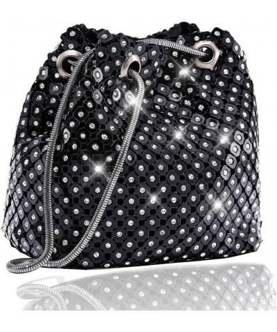 Women's Crystals Evening Clutch Bag Sequins Purse Rhinestone Bucket Bags Prom Party Wedding Handbags Black $9.53 Evening Bags