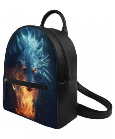 Women Novelty Fox Print PU Leather Small Backpack Shoulder Bag Ladies Travel Bag,Flame Red Fox Fireburst Wolf $17.14 Backpacks