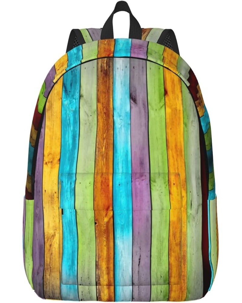 Colorful Wood Board Print Casual Double Shoulder Daypack,Anti-Theft Travel Canvas Backpack For Men And Women Black Small $19....