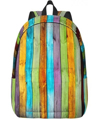 Colorful Wood Board Print Casual Double Shoulder Daypack,Anti-Theft Travel Canvas Backpack For Men And Women Black Small $19....