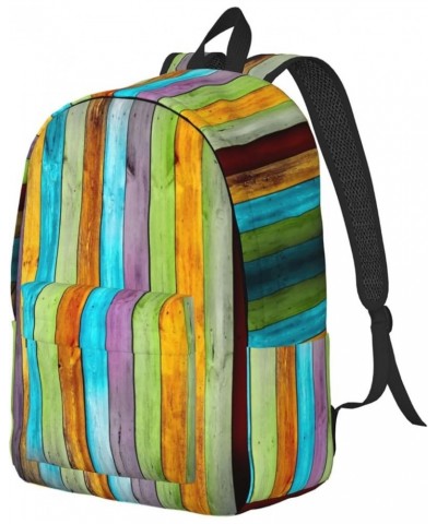 Colorful Wood Board Print Casual Double Shoulder Daypack,Anti-Theft Travel Canvas Backpack For Men And Women Black Small $19....