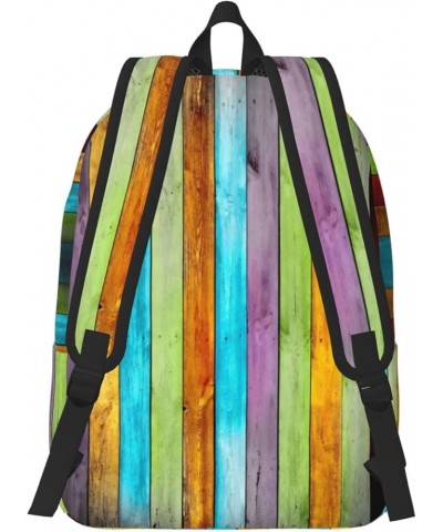 Colorful Wood Board Print Casual Double Shoulder Daypack,Anti-Theft Travel Canvas Backpack For Men And Women Black Small $19....