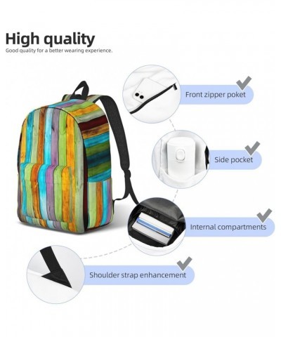 Colorful Wood Board Print Casual Double Shoulder Daypack,Anti-Theft Travel Canvas Backpack For Men And Women Black Small $19....