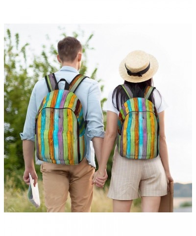 Colorful Wood Board Print Casual Double Shoulder Daypack,Anti-Theft Travel Canvas Backpack For Men And Women Black Small $19....