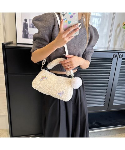 Furry Handbag with Cute Accessories Kawaii Shoulder Tote Bag Large Capacity Fluffy Crossbody Purse for Women (Green) White $1...