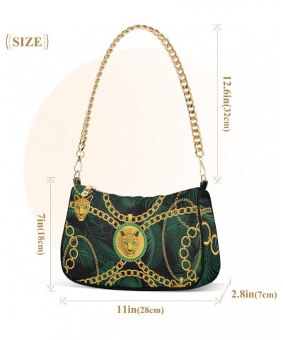 Baroque Gold Chains Leopard Head Shoulder Bags for Women Small Handbags Mini Clutch Purse $17.99 Shoulder Bags