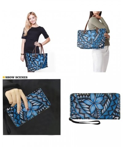 Purse and Wallet Set, Large Tote and Wallet Set for Women, Lightweight Purses Set Polynesia Style Plumeria Print-blue $23.52 ...