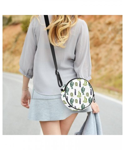 Cactus Crossbody Bag for Women Teen Girls Round Canvas Shoulder Bag Purse Tote Handbag Bag $10.91 Totes