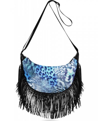 Tassel Crossbody Bag Wild Africa Leopard Print Vinage Blue Women Fringe Boho Handbag Hippie Purse Vintage Bohemian Shoulder B...