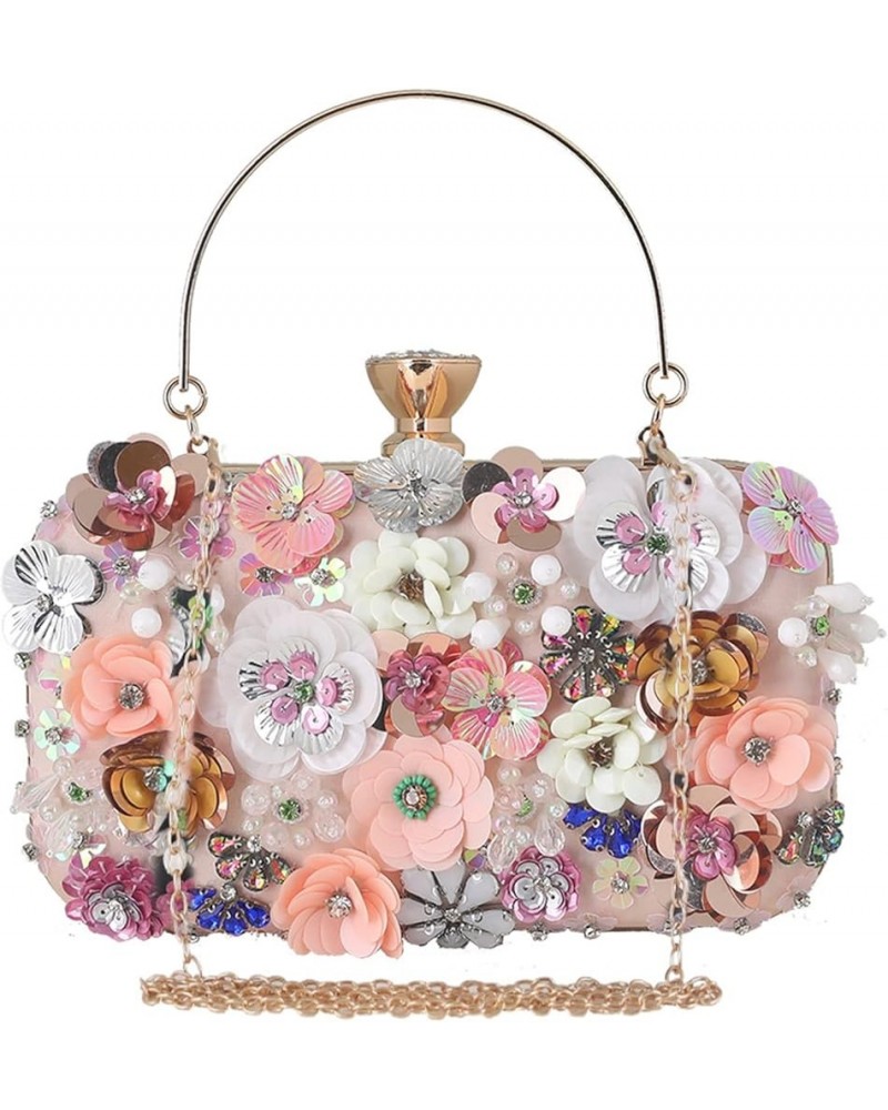 Women's Evening Bag Sequins Floral Handbag Colorful Flower Clutch Purses 3D Sequins Banquet Bag Elegant Shoulder Bag Pink $34...