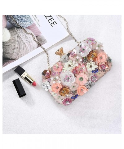 Women's Evening Bag Sequins Floral Handbag Colorful Flower Clutch Purses 3D Sequins Banquet Bag Elegant Shoulder Bag Pink $34...